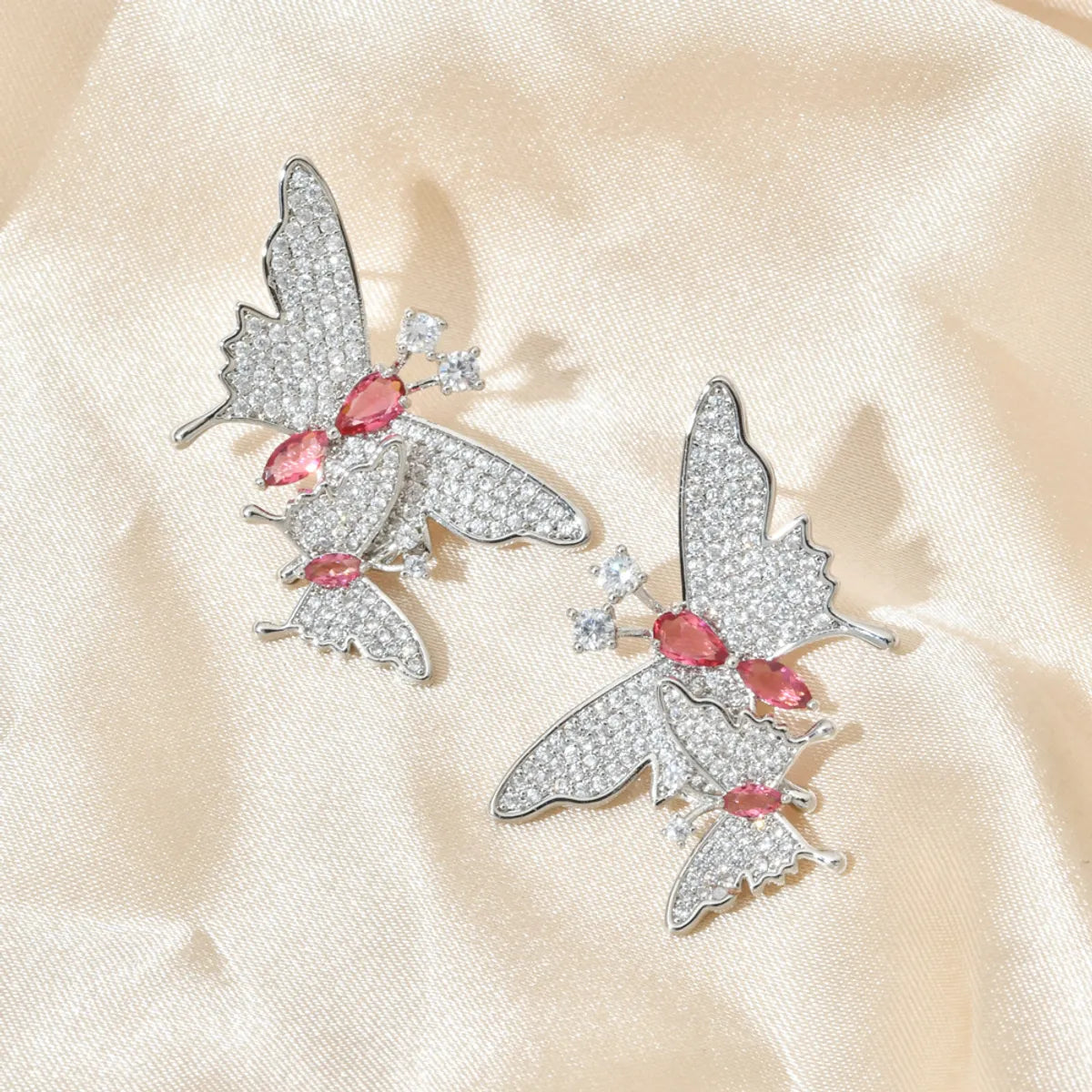 1 Pair Sweet Butterfly Plating Inlay Copper Zircon 18k Gold Plated White Gold Plated Ear Studs