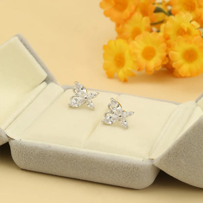 1 Pair Sweet Butterfly Plating Inlay Copper Zircon White Gold Plated Ear Studs