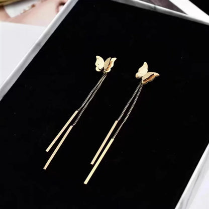 1 Pair Sweet Butterfly Tassel Plating Titanium Steel 18K Gold Plated Drop Earrings