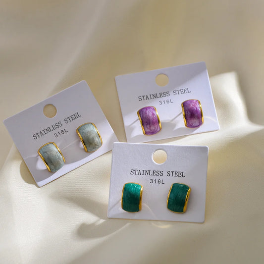 1 Pair Sweet C Shape Color Block Plating Stainless Steel Ear Studs