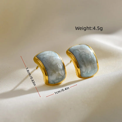 1 Pair Sweet C Shape Color Block Plating Stainless Steel Ear Studs