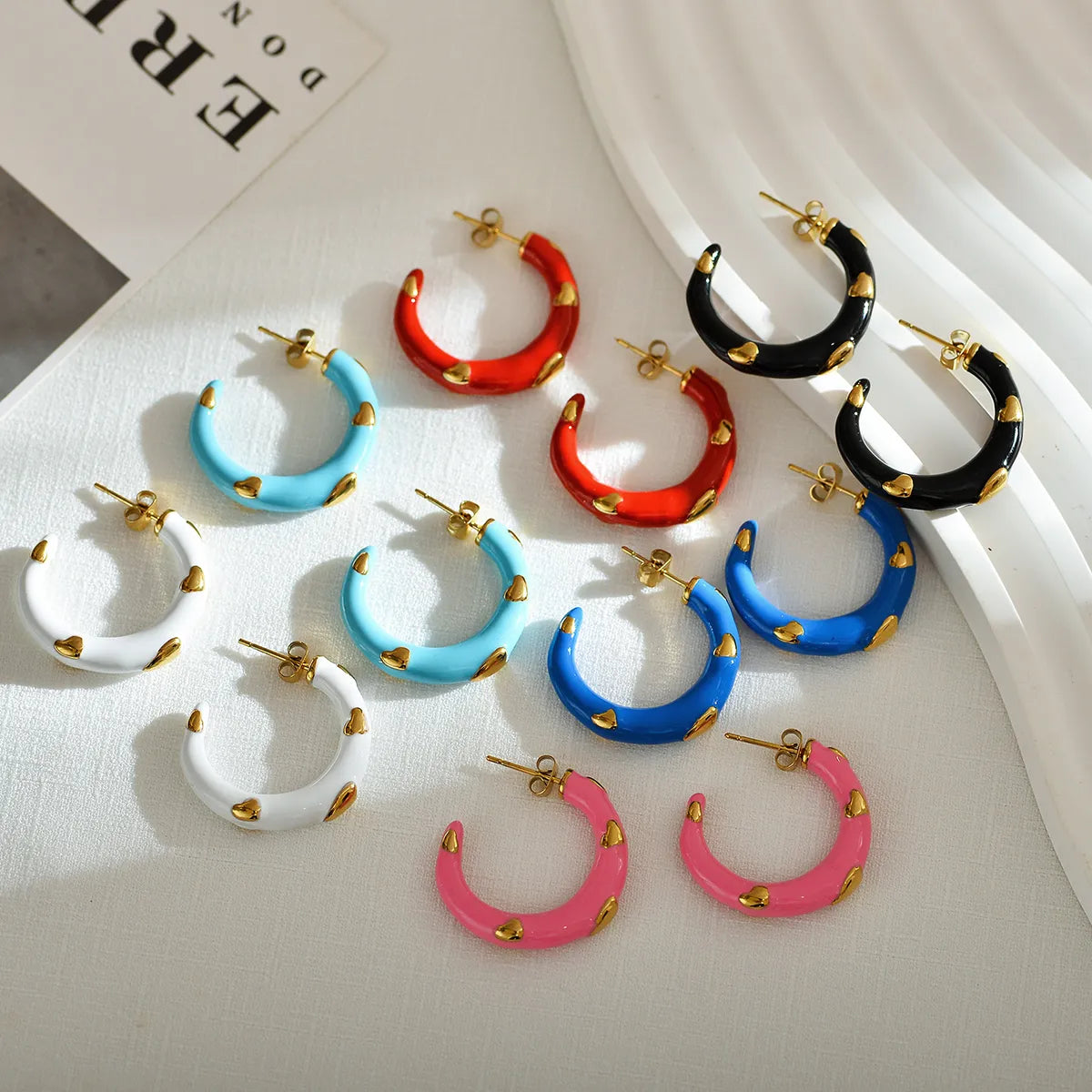 1 Pair Sweet C Shape Enamel Stainless Steel Ear Studs