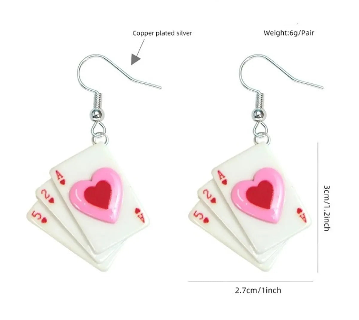 1 Pair Sweet Card Heart Shape Plating Plastic Copper Silver Plated Ear Hook