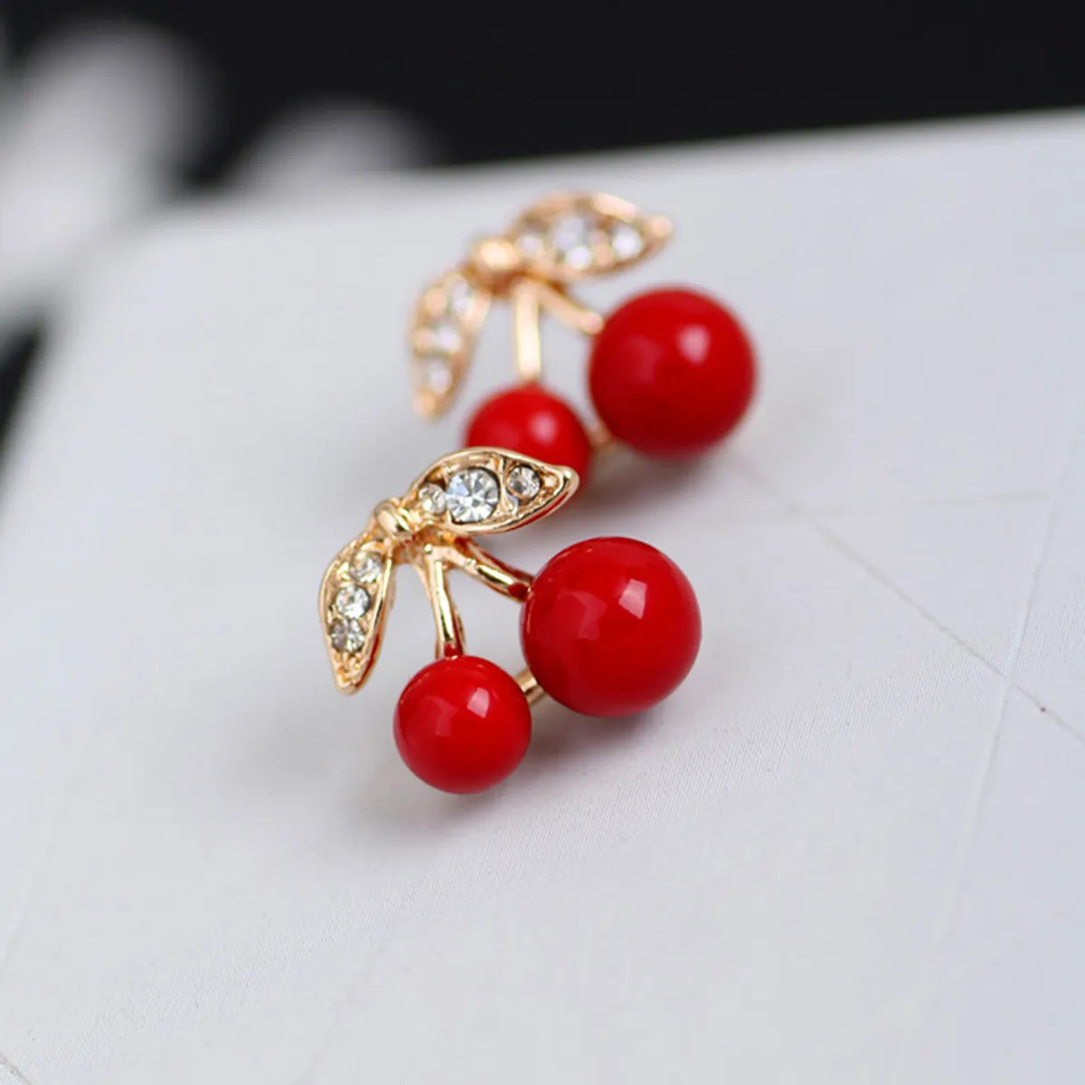 1 Pair Sweet Cherry Alloy Inlay Artificial Gemstones Gold Plated Women's Ear Studs