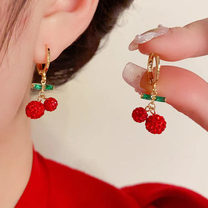 1 Pair Sweet Cherry Copper Gold Plated Drop Earrings