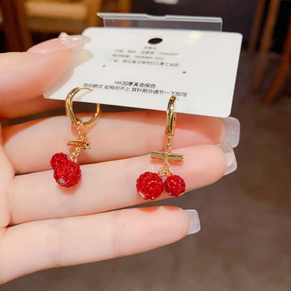 1 Pair Sweet Cherry Copper Gold Plated Drop Earrings