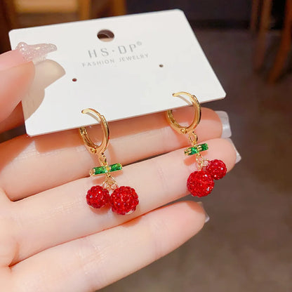 1 Pair Sweet Cherry Copper Gold Plated Drop Earrings