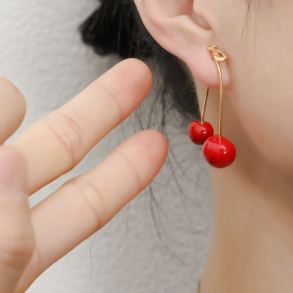 1 Pair Sweet Cherry Copper Plating Drop Earrings