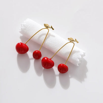 1 Pair Sweet Cherry Copper Plating Drop Earrings