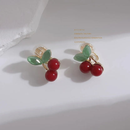 1 Pair Sweet Cherry Epoxy Inlay Copper Zircon 18K Gold Plated Ear Studs