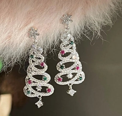 1 Pair Sweet Christmas Tree Plating Inlay Alloy Zircon Drop Earrings