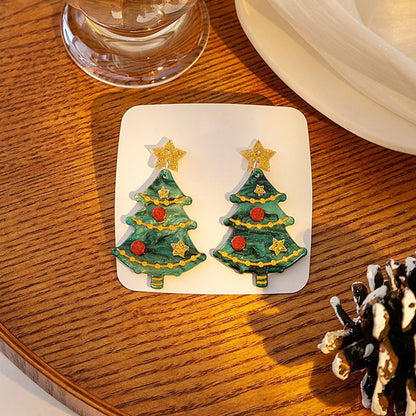 1 Pair Sweet Christmas Tree Plating Plastic Drop Earrings