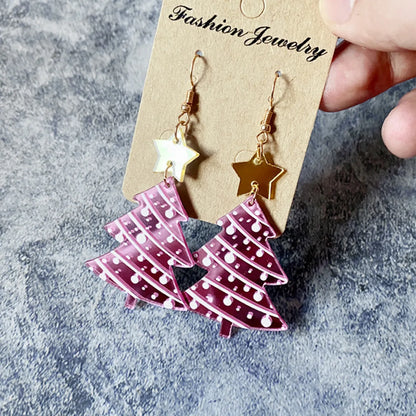 1 Pair Sweet Christmas Tree Star Arylic Iron Drop Earrings