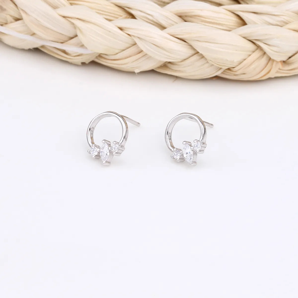 1 Pair Sweet Circle Sterling Silver Ear Studs