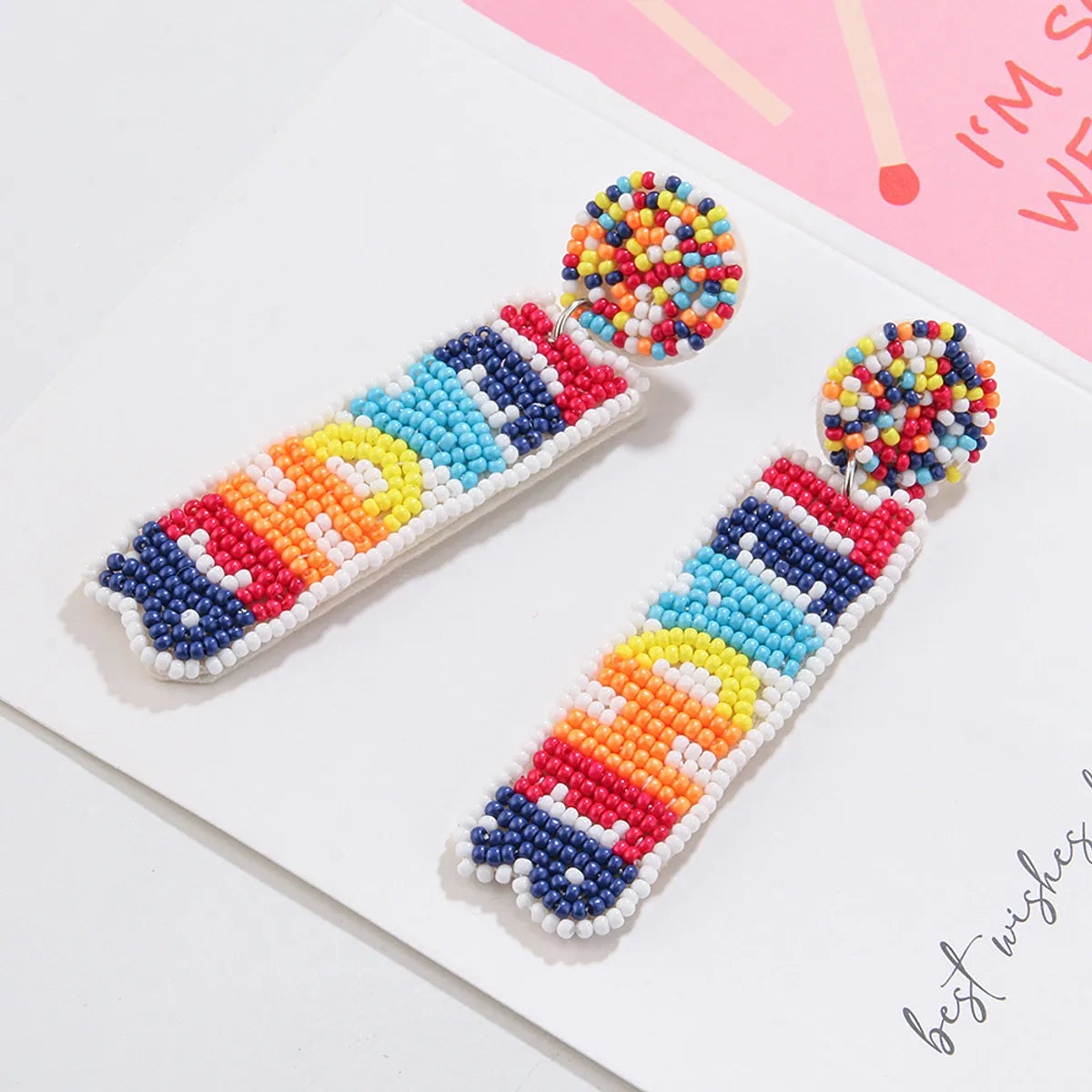 1 Pair Sweet Classic Style Artistic Letter Colorful Cloth Seed Bead Drop Earrings