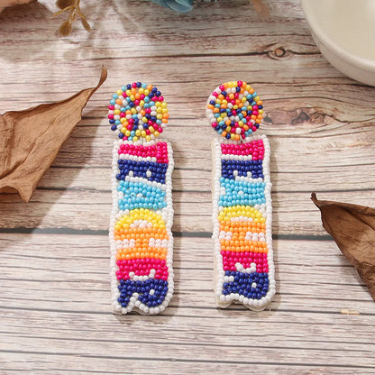 1 Pair Sweet Classic Style Artistic Letter Colorful Cloth Seed Bead Drop Earrings