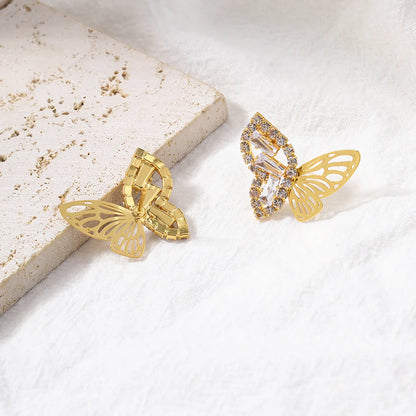 1 Pair Sweet Classic Style Butterfly Hollow Out Inlay Alloy Rhinestones Ear Studs