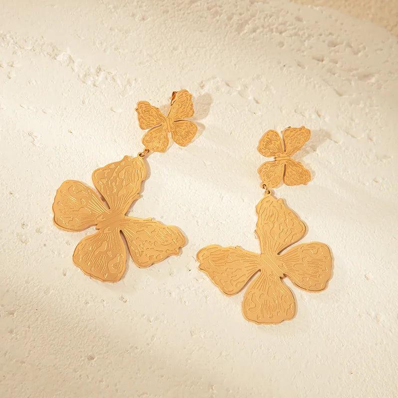 1 Pair Sweet Classic Style Butterfly Plating 304 Stainless Steel 14K Gold Plated Drop Earrings