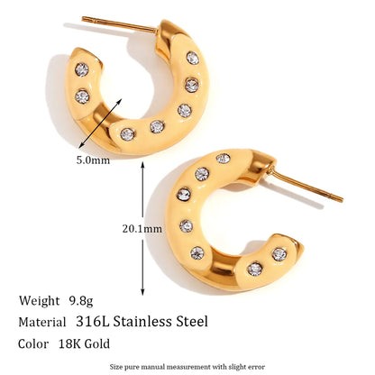 1 Pair Sweet Classic Style C Shape Enamel Plating Inlay Stainless Steel Rhinestones 18k Gold Plated Ear Studs