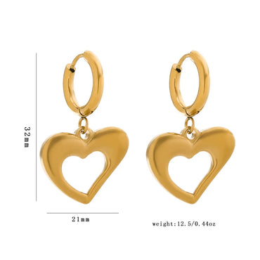 1 Pair Sweet Classic Style Heart Shape Plating 304 Stainless Steel 18K Gold Plated Drop Earrings