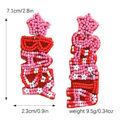 1 Pair Sweet Classic Style Letter Plastic Seed Bead Drop Earrings