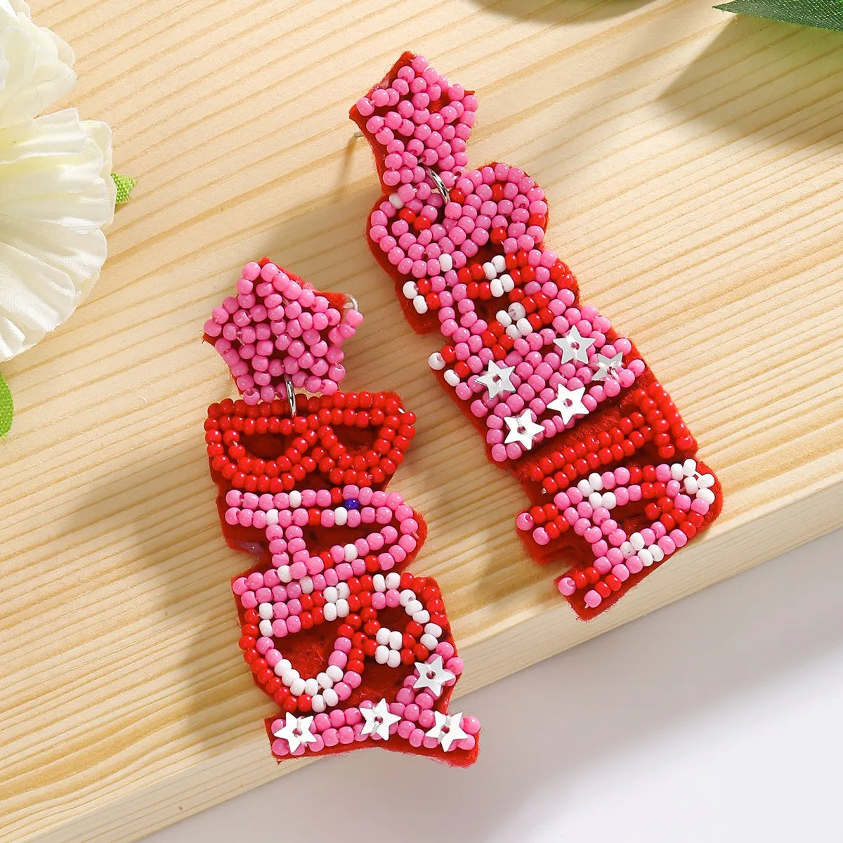 1 Pair Sweet Classic Style Letter Plastic Seed Bead Drop Earrings