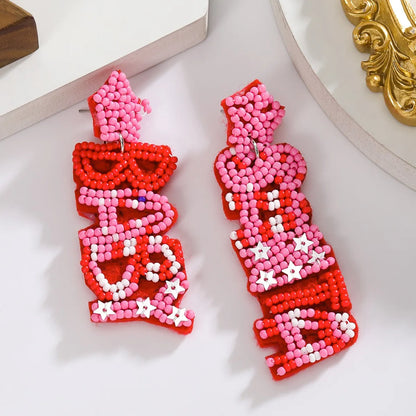 1 Pair Sweet Classic Style Letter Plastic Seed Bead Drop Earrings