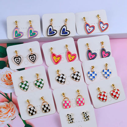 1 Pair Sweet Color Block Heart Shape Alloy Women's Earrings