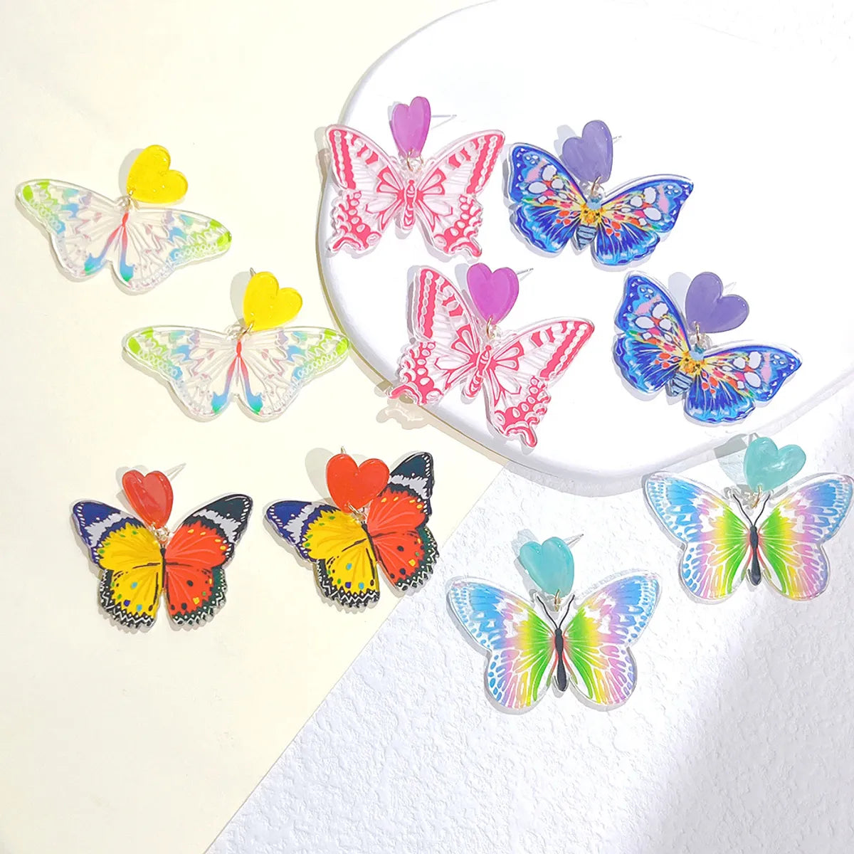 1 Pair Sweet Color Block Heart Shape Butterfly Arylic Epoxy Women's Drop Earrings