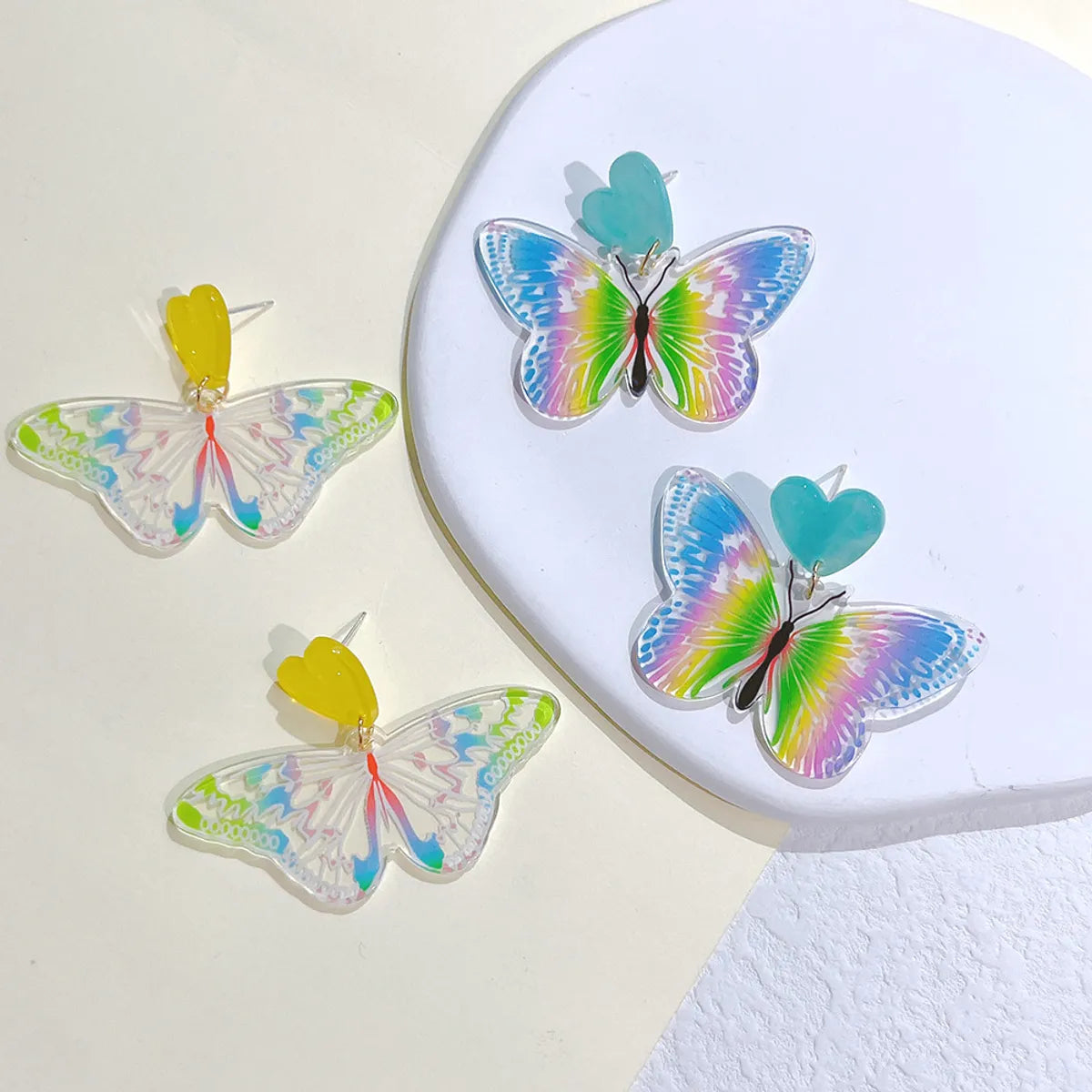 1 Pair Sweet Color Block Heart Shape Butterfly Arylic Epoxy Women's Drop Earrings