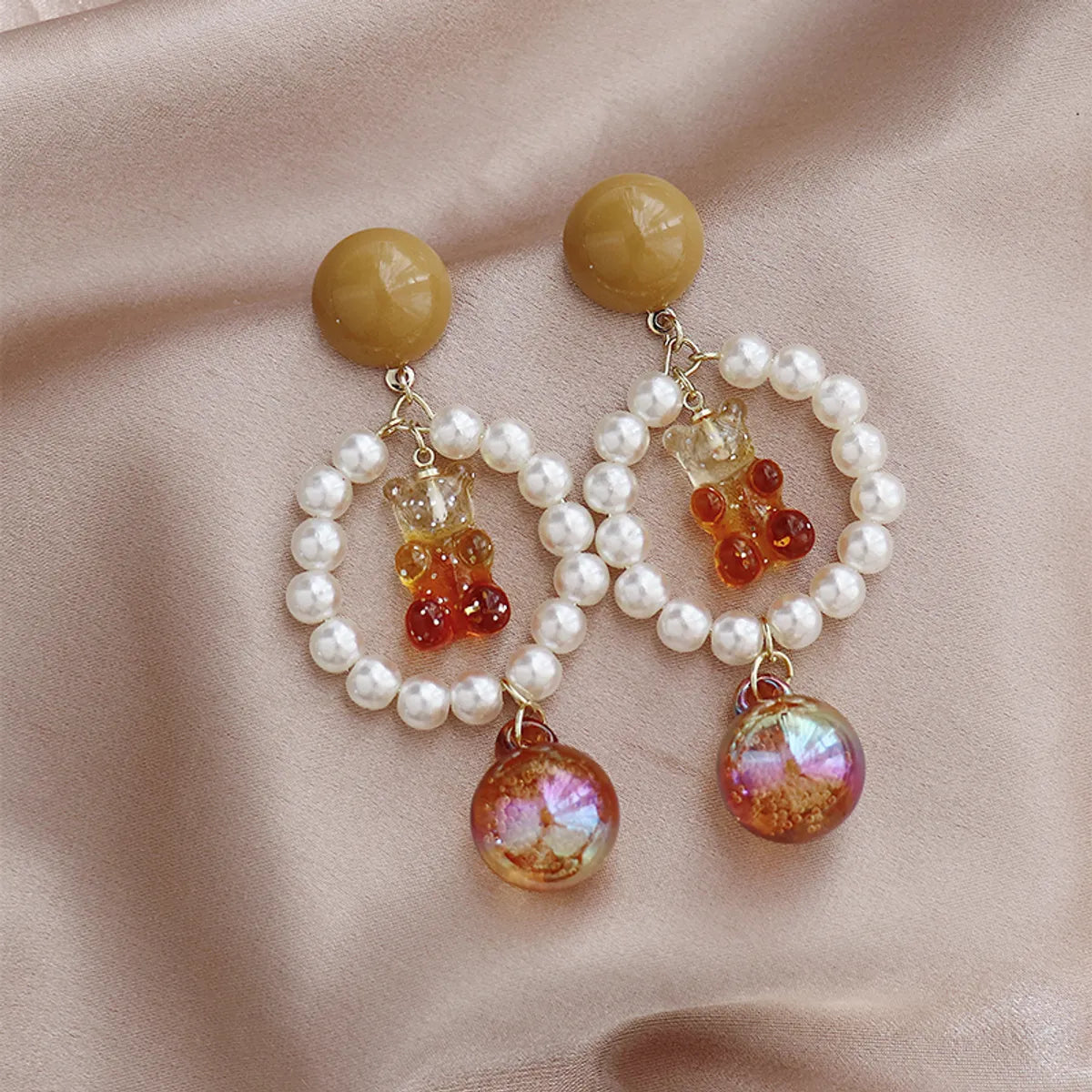 1 Pair Sweet Color Block Inlay Arylic Alloy Artificial Pearls Drop Earrings