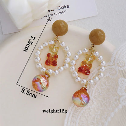 1 Pair Sweet Color Block Inlay Arylic Alloy Artificial Pearls Drop Earrings