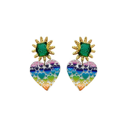 1 Pair Sweet Colorful Heart Shape Arylic Drop Earrings