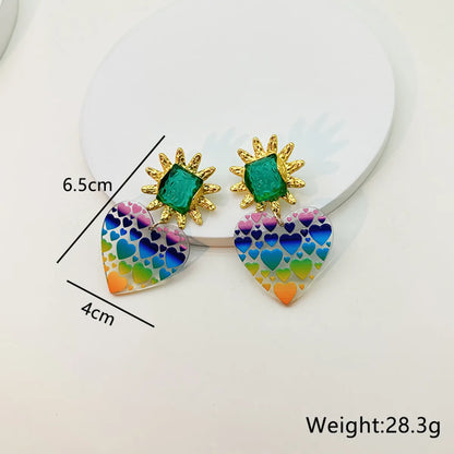 1 Pair Sweet Colorful Heart Shape Arylic Drop Earrings