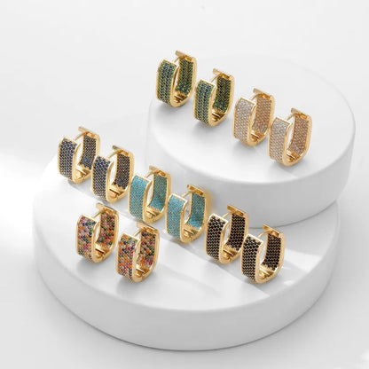 1 Pair Sweet Colorful Plating Inlay Copper Zircon Gold Plated Earrings