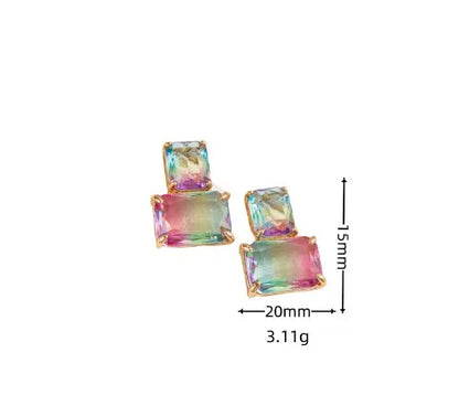 1 Pair Sweet Colorful Square Inlay Copper Crystal Drop Earrings