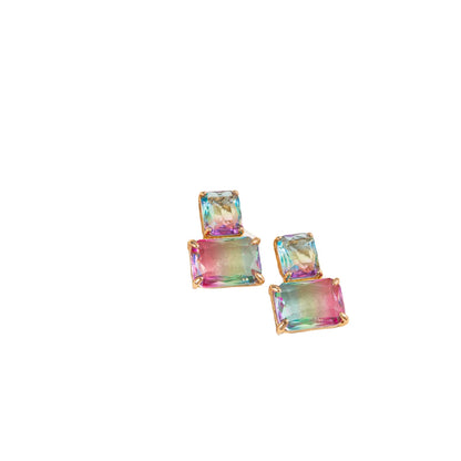 1 Pair Sweet Colorful Square Inlay Copper Crystal Drop Earrings