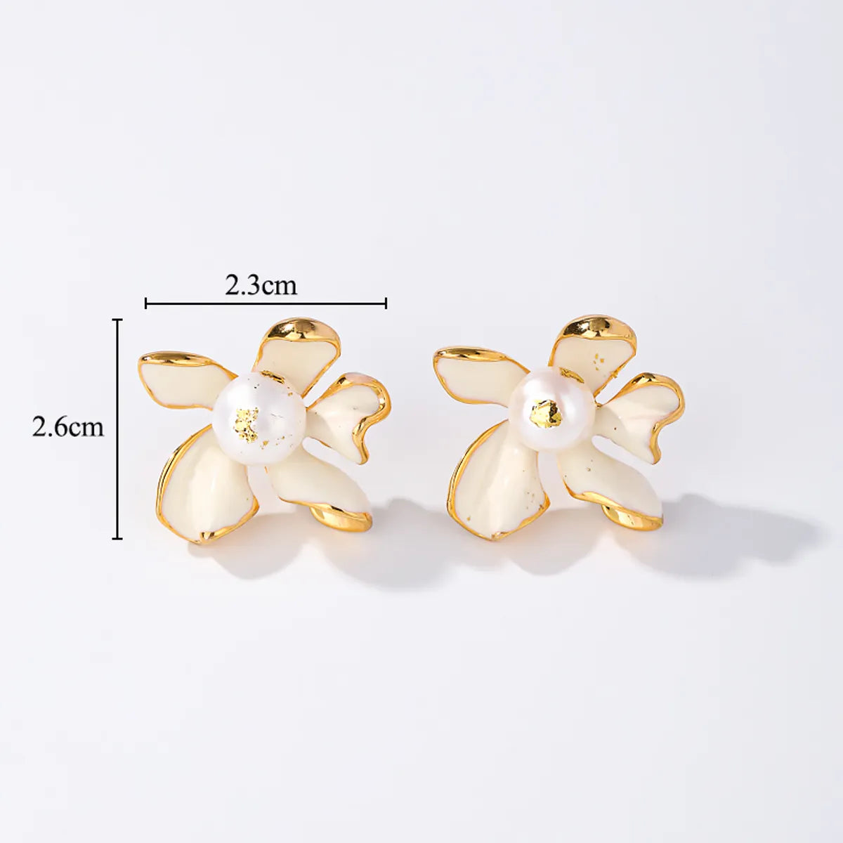 1 Pair Sweet Commute Flower Enamel Plating Inlay Copper Freshwater Pearl Zircon 18k Gold Plated Ear Studs