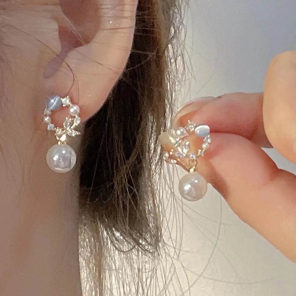 1 Pair Sweet Commute Flower Plating Inlay Alloy Artificial Diamond Earrings