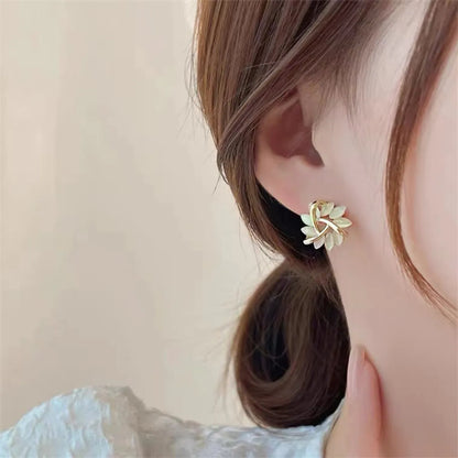 1 Pair Sweet Commute Petal Plating Hollow Out Inlay Alloy Opal Gold Plated Ear Studs