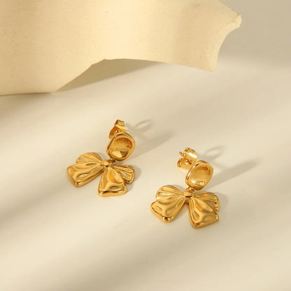 1 Pair Sweet Commute Solid Color Bow Knot Plating 304 Stainless Steel 18K Gold Plated Drop Earrings