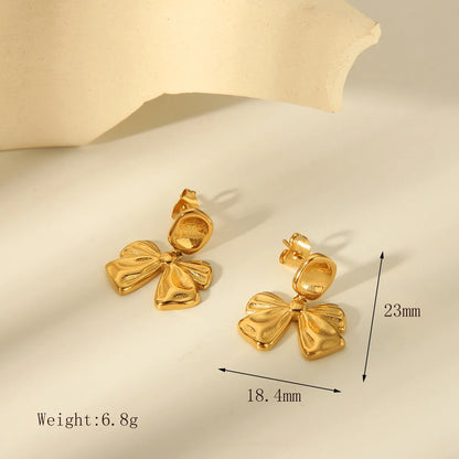 1 Pair Sweet Commute Solid Color Bow Knot Plating 304 Stainless Steel 18K Gold Plated Drop Earrings