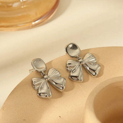 1 Pair Sweet Commute Solid Color Bow Knot Plating 304 Stainless Steel 18K Gold Plated Drop Earrings