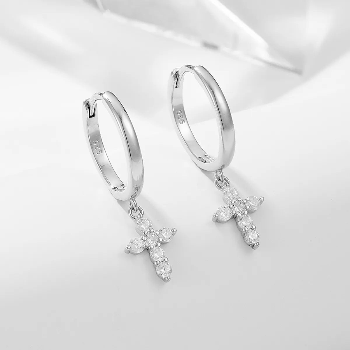 1 Pair Sweet Cross Plating Inlay Sterling Silver Rhinestones Drop Earrings