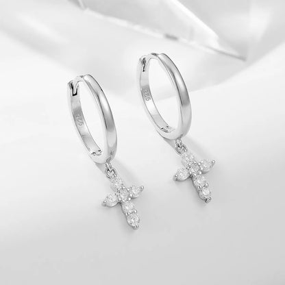 1 Pair Sweet Cross Plating Inlay Sterling Silver Rhinestones Drop Earrings