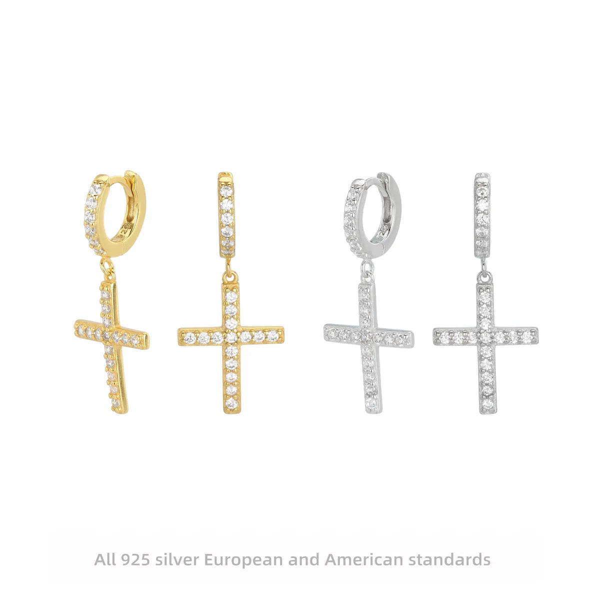 1 Pair Sweet Cross Plating Inlay Sterling Silver Zircon Gold Plated Earrings