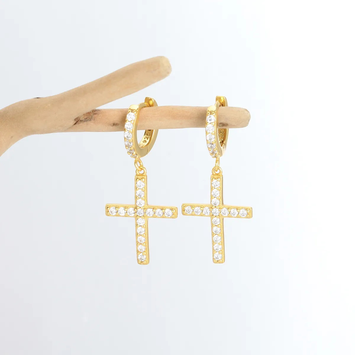 1 Pair Sweet Cross Plating Inlay Sterling Silver Zircon Gold Plated Earrings