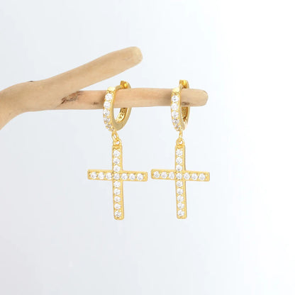 1 Pair Sweet Cross Plating Inlay Sterling Silver Zircon Gold Plated Earrings