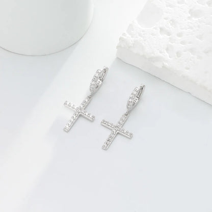 1 Pair Sweet Cross Plating Inlay Sterling Silver Zircon Gold Plated Earrings