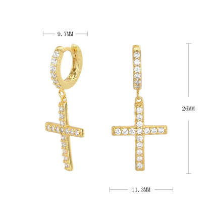 1 Pair Sweet Cross Plating Inlay Sterling Silver Zircon Gold Plated Earrings